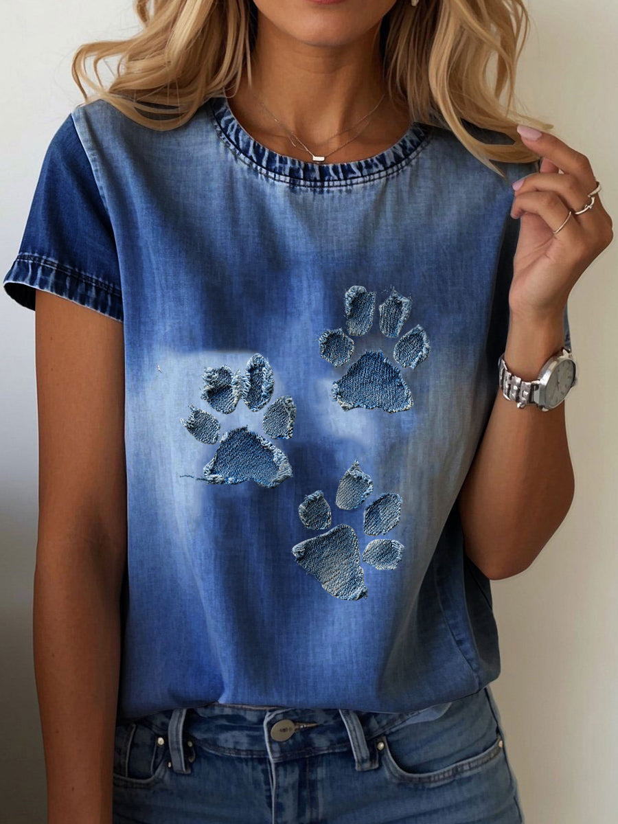 T-shirt Denim Paw feminina