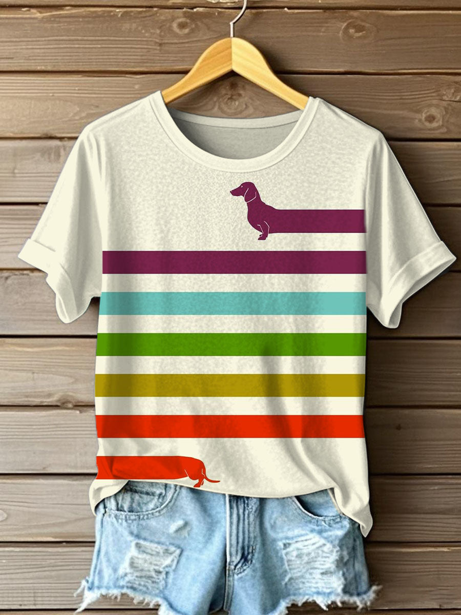 Dachshund engraçado feminino imprimir camiseta de manga curta
