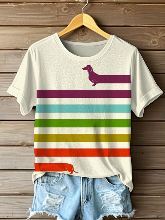 Dachshund engraçado feminino imprimir camiseta de manga curta
