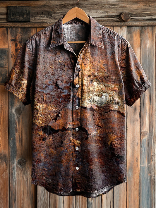 Ferrugem Vintage impressão Casual manga curta bolso camisa do homens