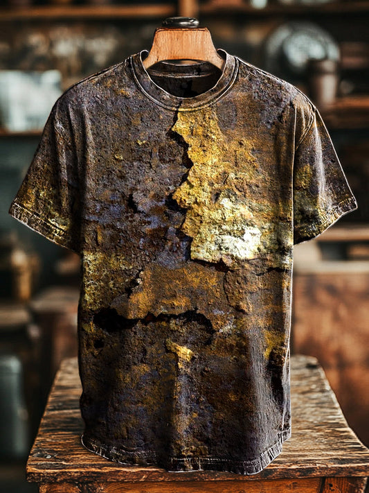 Unisex Retro Envelhecido Rust Impresso Casual Loose Short Sleeve T-shirt
