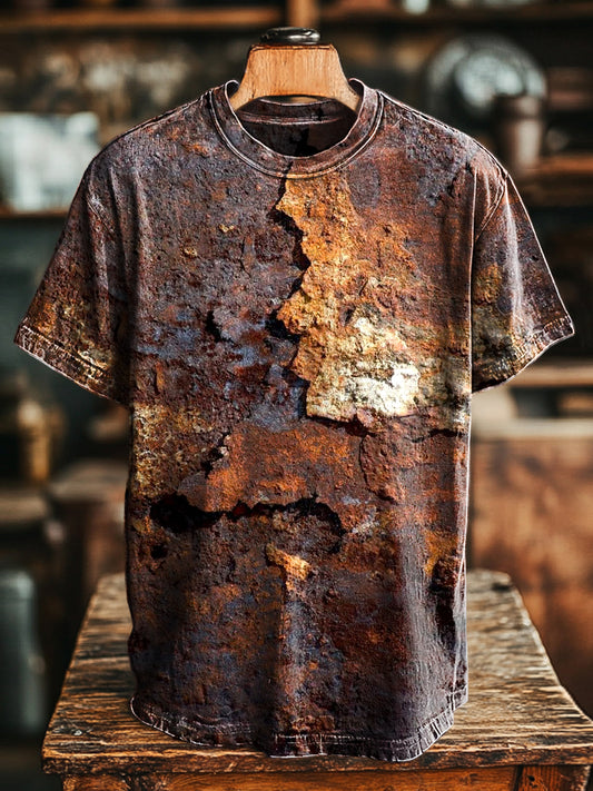 Unisex Retro Envelhecido Rust Impresso Casual Loose Short Sleeve T-shirt