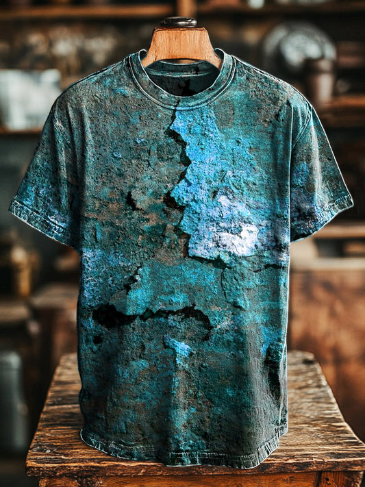 Unisex Retro Envelhecido Rust Impresso Casual Loose Short Sleeve T-shirt