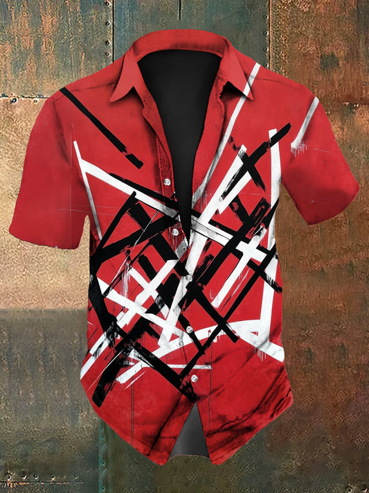 Vintage guitarra linhas coloridas música Festival masculino impressão abstrata Casual algodão manga curta camisa