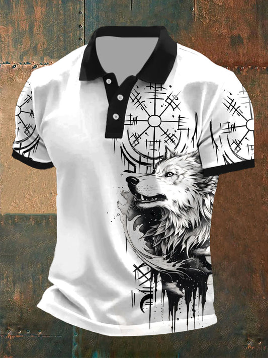Tops casuais de impressão lobo masculino