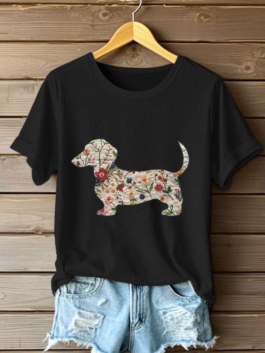 Dachshund das mulheres impresso camiseta Casual