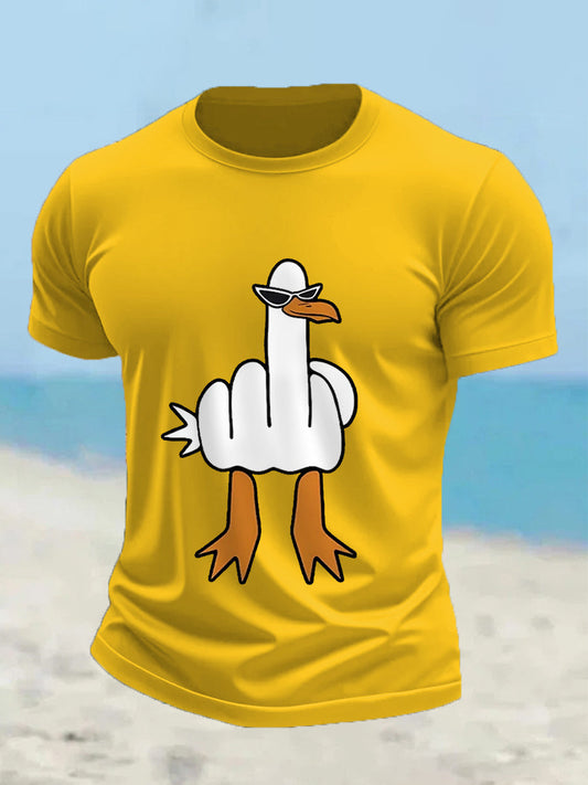 Men's eu não dar um pato engraçado dedo médio ofensivo Dude Duck Print Tee