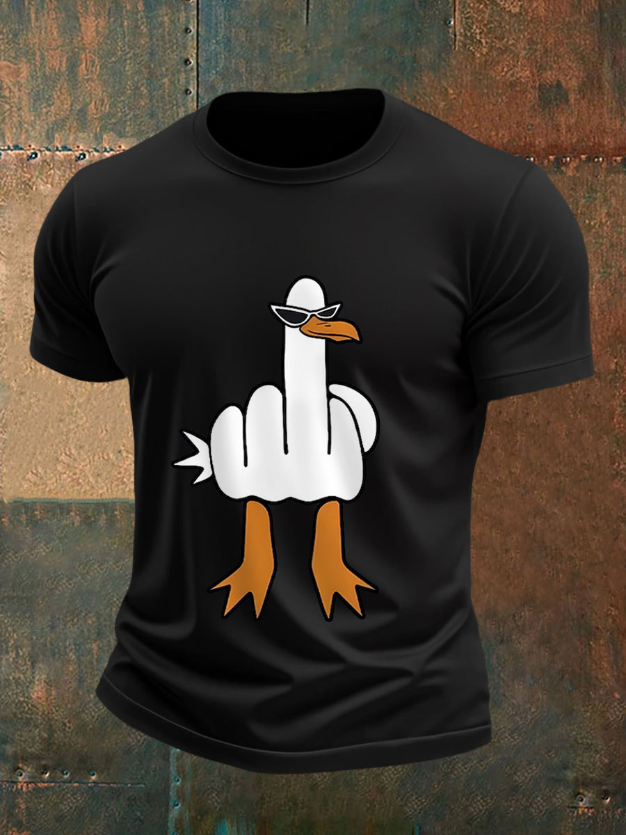 Men's eu não dar um pato engraçado dedo médio ofensivo Dude Duck Print Tee
