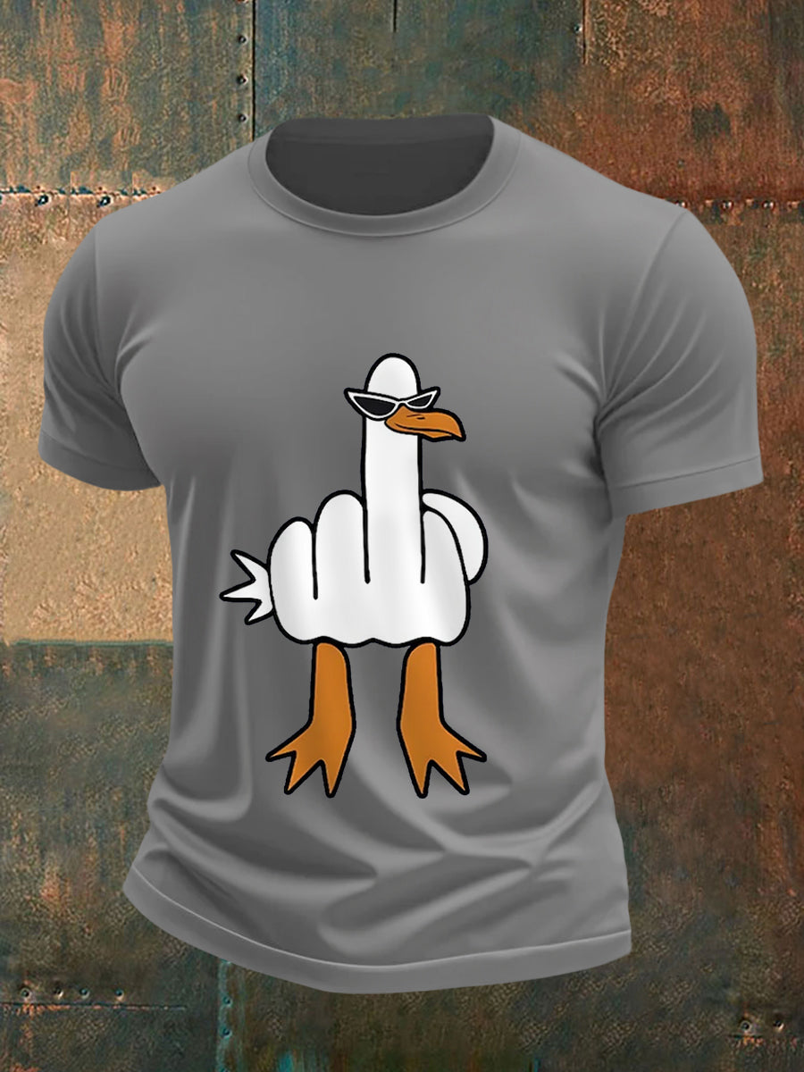 Men's eu não dar um pato engraçado dedo médio ofensivo Dude Duck Print Tee