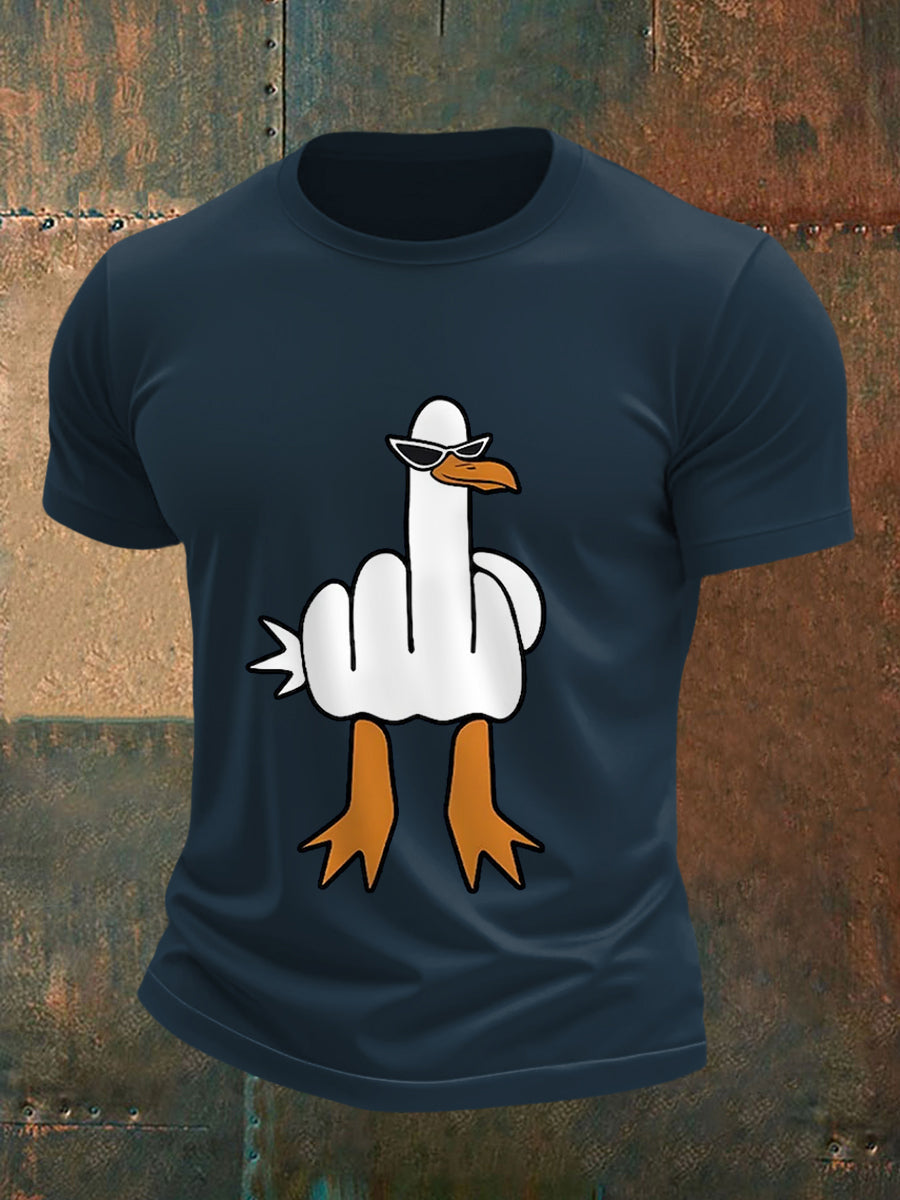 Men's eu não dar um pato engraçado dedo médio ofensivo Dude Duck Print Tee