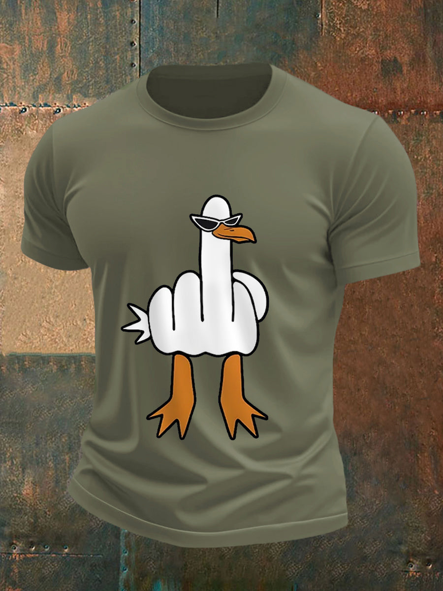 Men's eu não dar um pato engraçado dedo médio ofensivo Dude Duck Print Tee