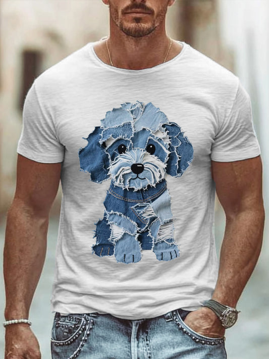 T-shirt bonito do cão Patchwork arte dos homens