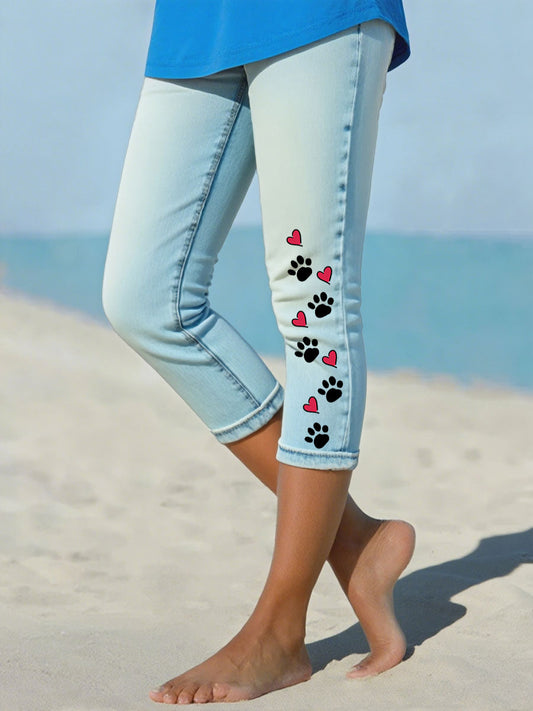 Leggings de Denim Paw Cropped feminino