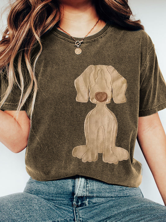 Adorável cão Patchwork arte Vintage t-shirt das mulheres