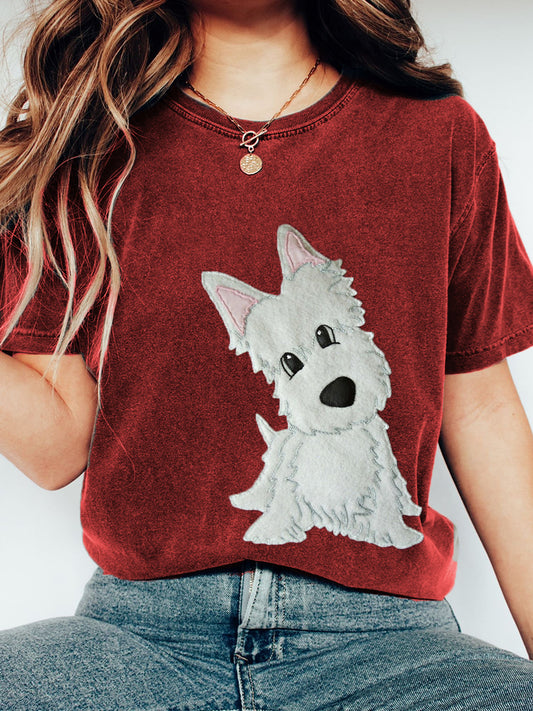 Adorável cão Patchwork arte Vintage t-shirt das mulheres