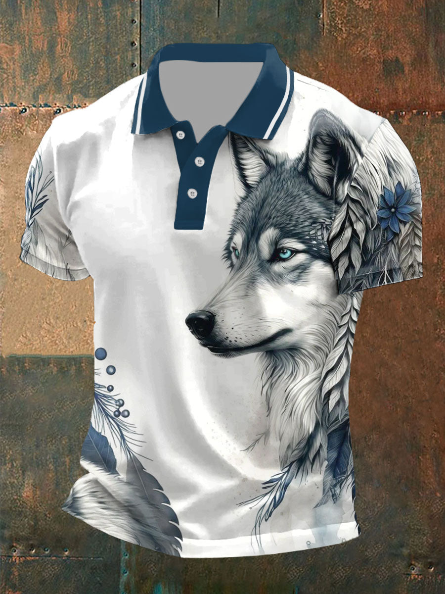 Tops casuais de impressão lobo masculino