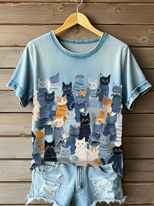 T-shirt Denim Cat feminina