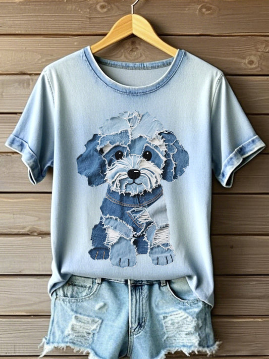 Filhote fofo padrão Patchwork Art t-shirt feminino