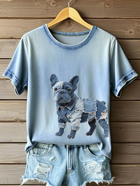 Buldogue francês feminino padrão Patchwork Art t-shirt
