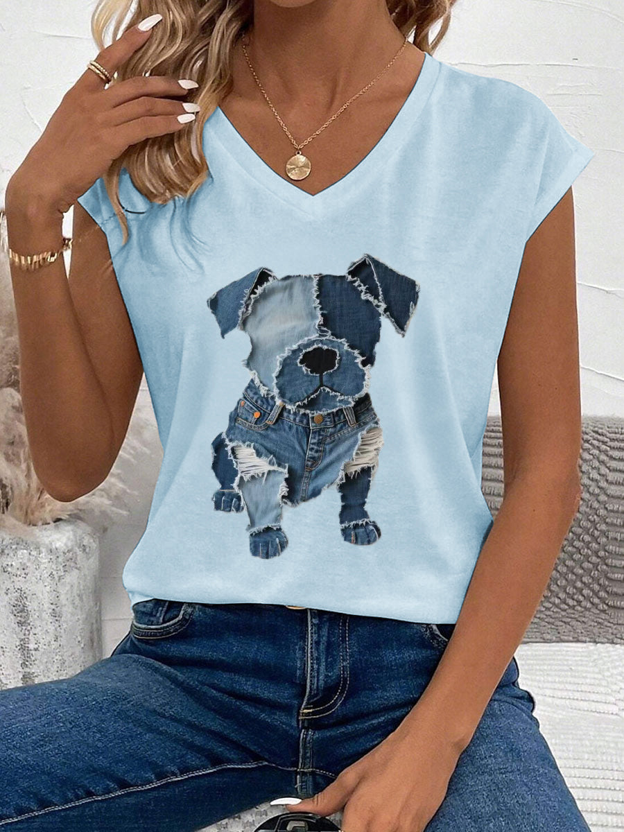 Cão bonito padrão Patchwork arte regata das mulheres