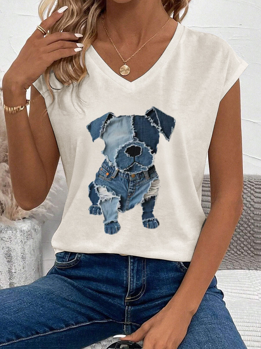 Cão bonito padrão Patchwork arte regata das mulheres