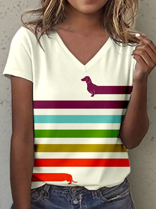 Dachshund arte impressão v-Neck t-shirt feminino