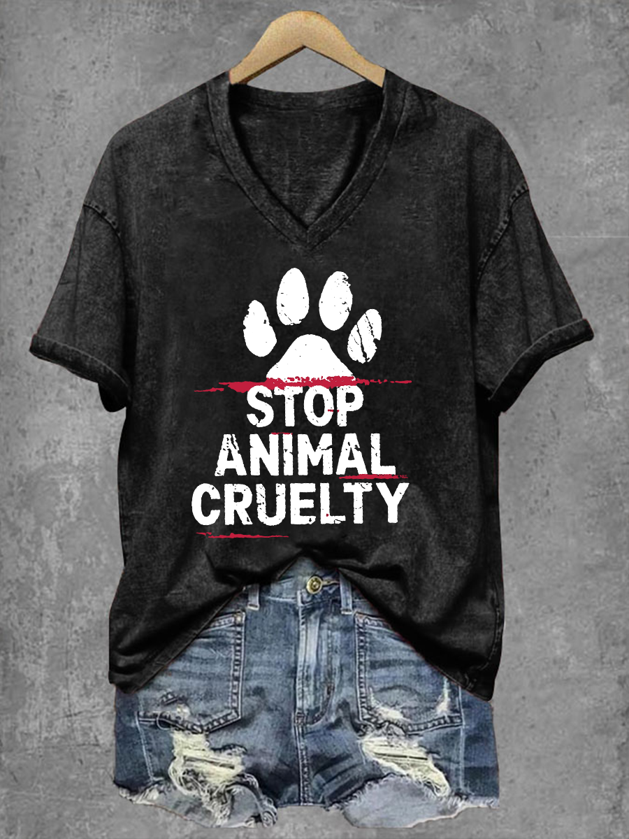 Parar a crueldade animal das mulheres imprimir camiseta V-Neck
