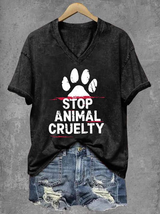 Parar a crueldade animal das mulheres imprimir camiseta V-Neck