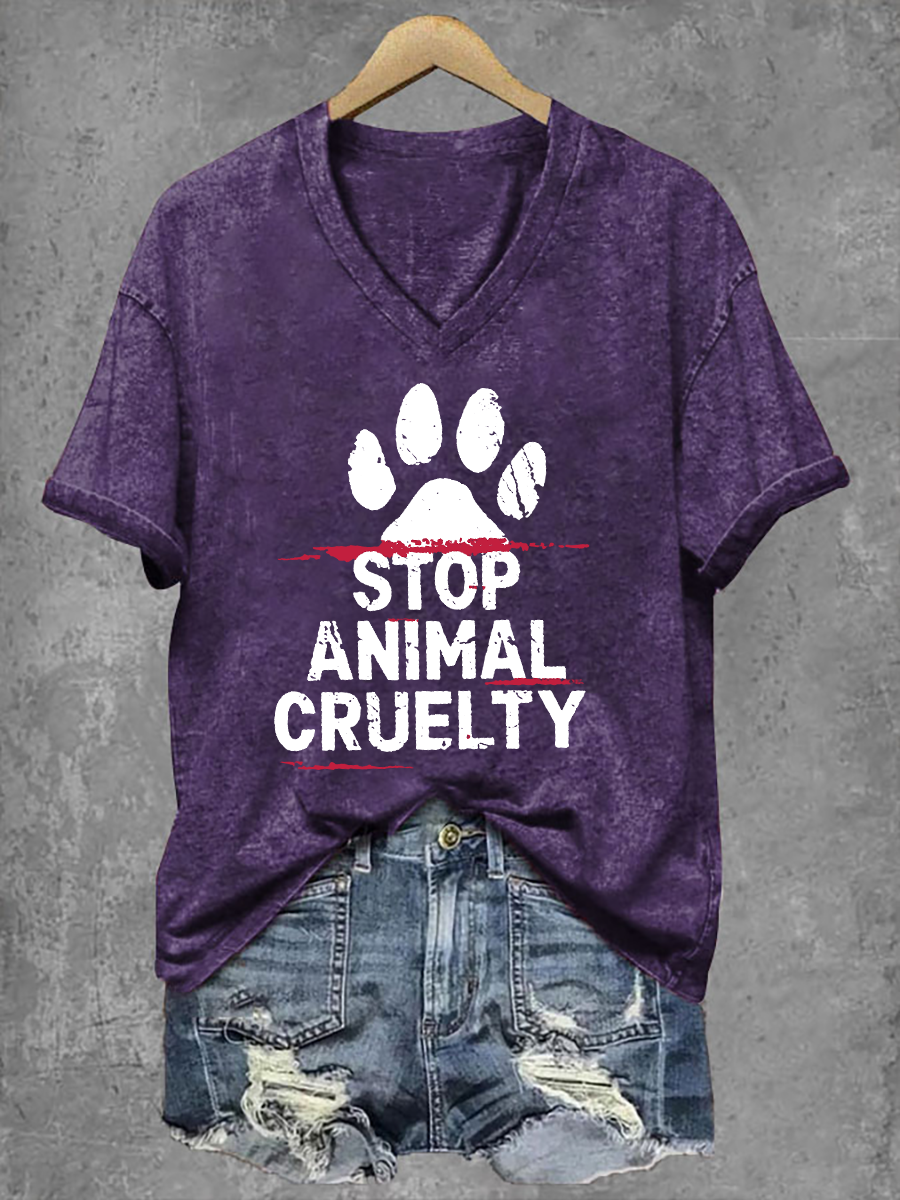 Parar a crueldade animal das mulheres imprimir camiseta V-Neck