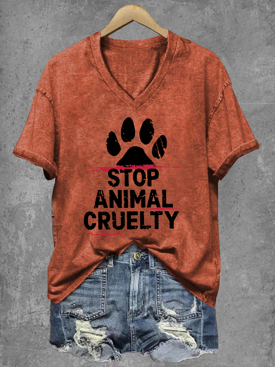 Parar a crueldade animal das mulheres imprimir camiseta V-Neck