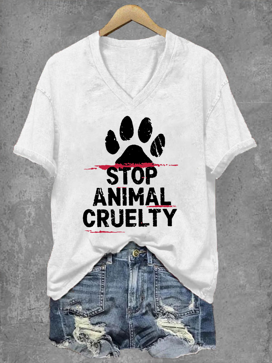 Parar a crueldade animal das mulheres imprimir camiseta V-Neck