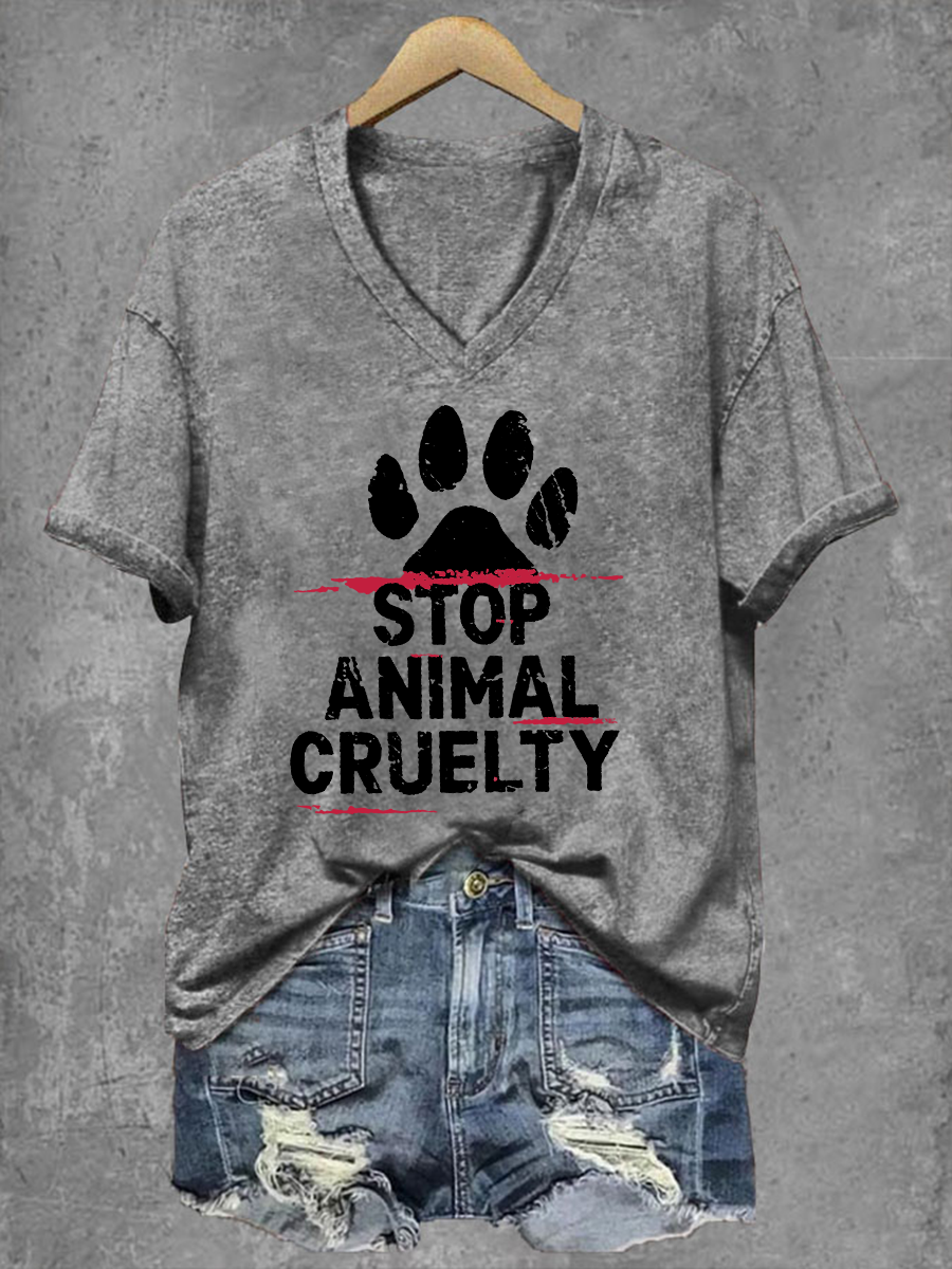 Parar a crueldade animal das mulheres imprimir camiseta V-Neck