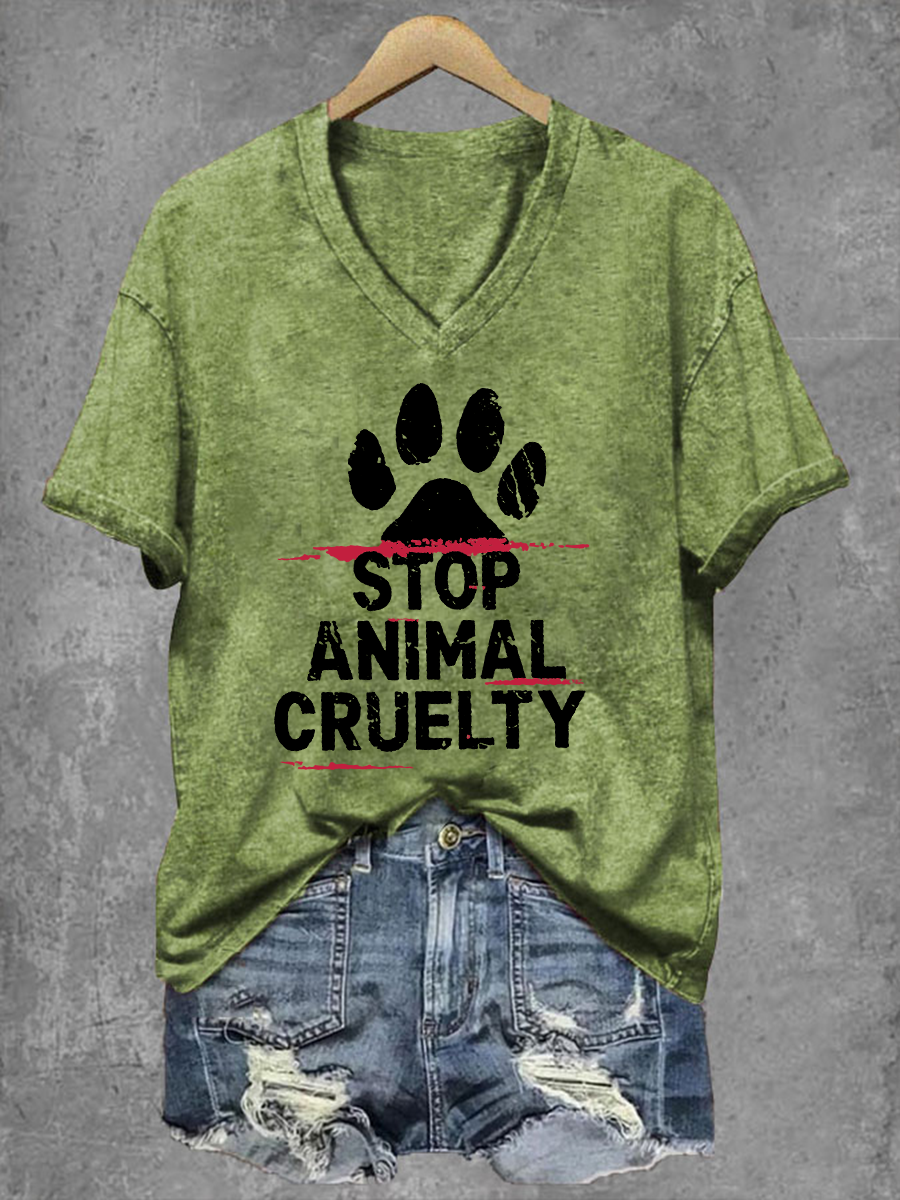 Parar a crueldade animal das mulheres imprimir camiseta V-Neck