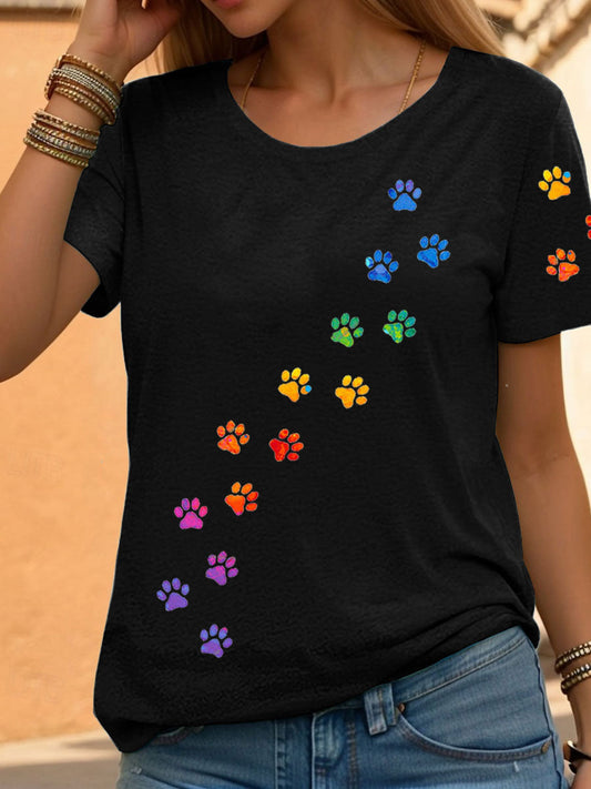 Arco-íris feminino Animal Print Casual Camisetas