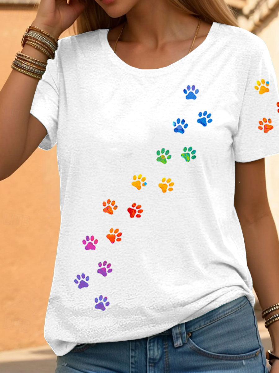 Arco-íris feminino Animal Print Casual Camisetas