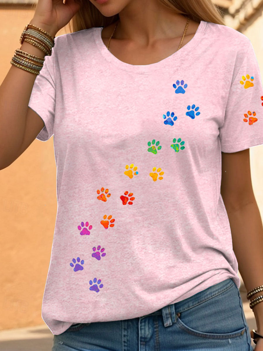 Arco-íris feminino Animal Print Casual Camisetas
