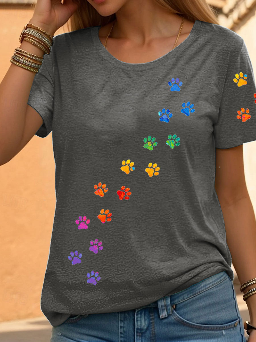 Arco-íris feminino Animal Print Casual Camisetas