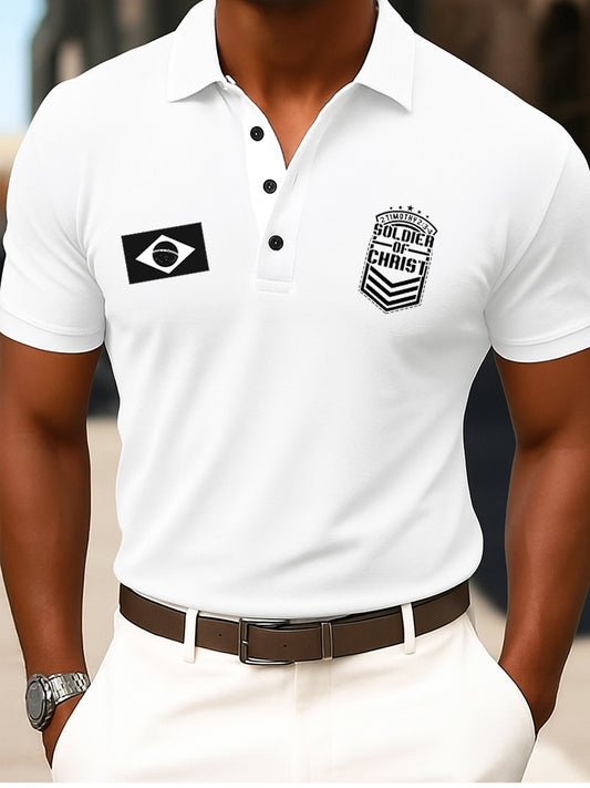 Camisa de manga curta com gola redonda masculina Retro Fé Brasileira.