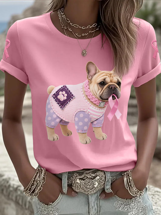 Rosa cão rosa fita câncer de mama consciência Tee apoio feminino