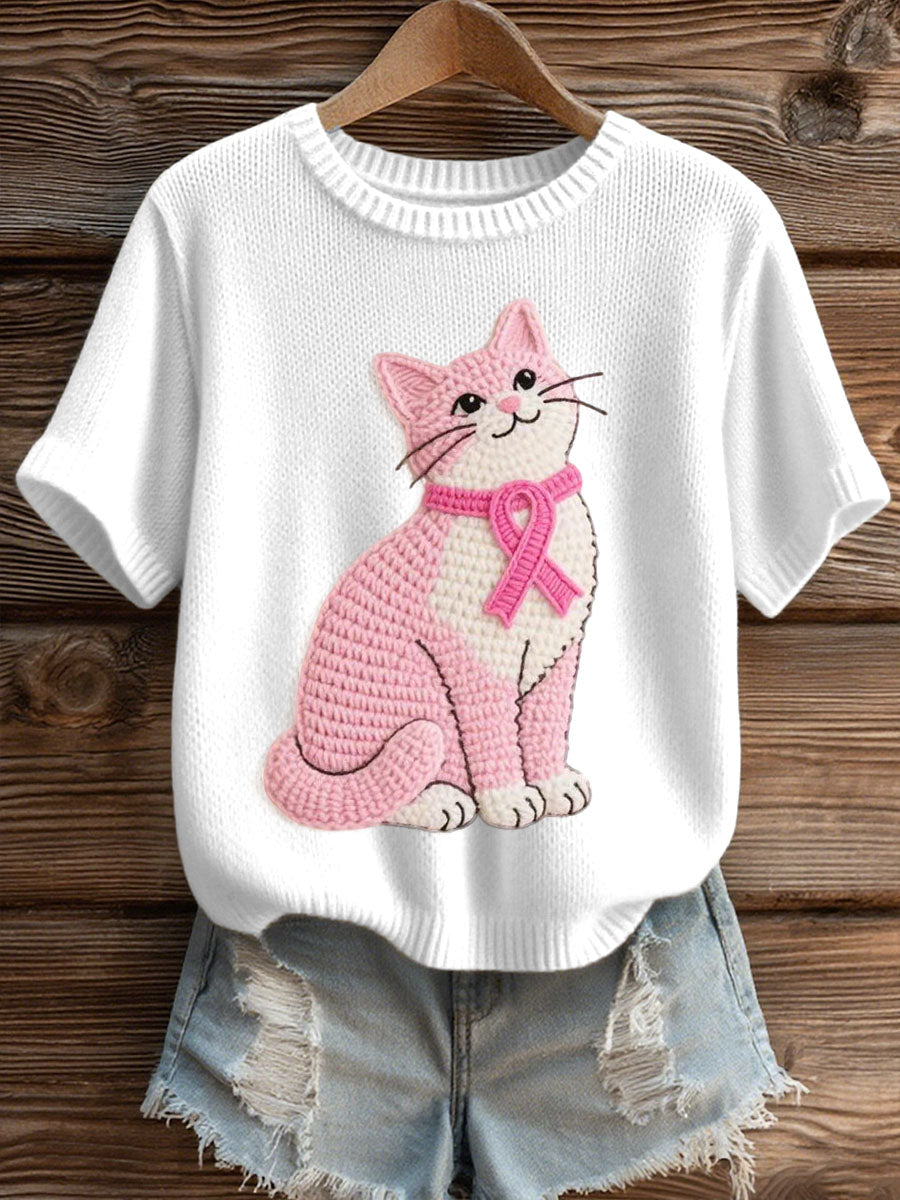 Adorável gato Crochet padrão aconchegante Top de malha feminino
