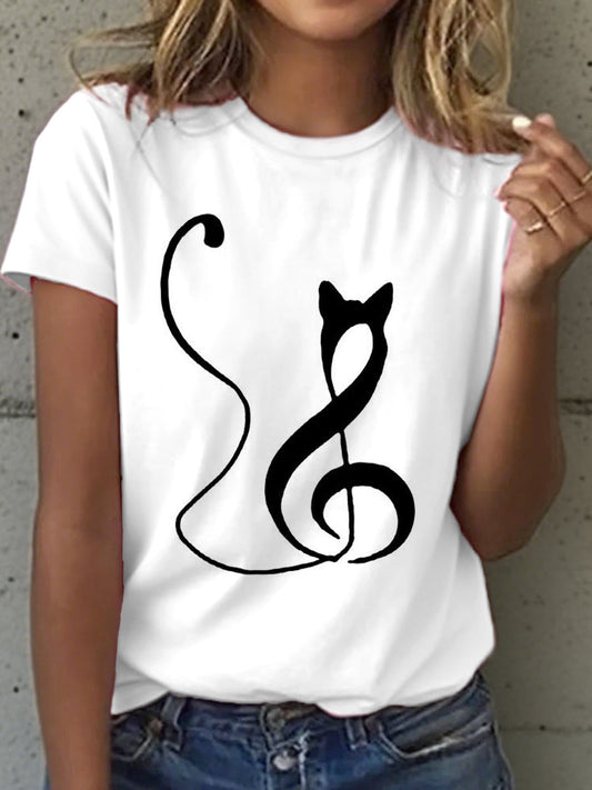 Música Notas das mulheres e Cat Print T-Shirt