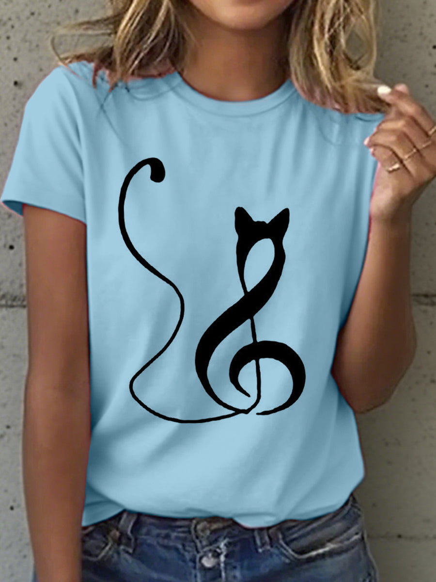Música Notas das mulheres e Cat Print T-Shirt