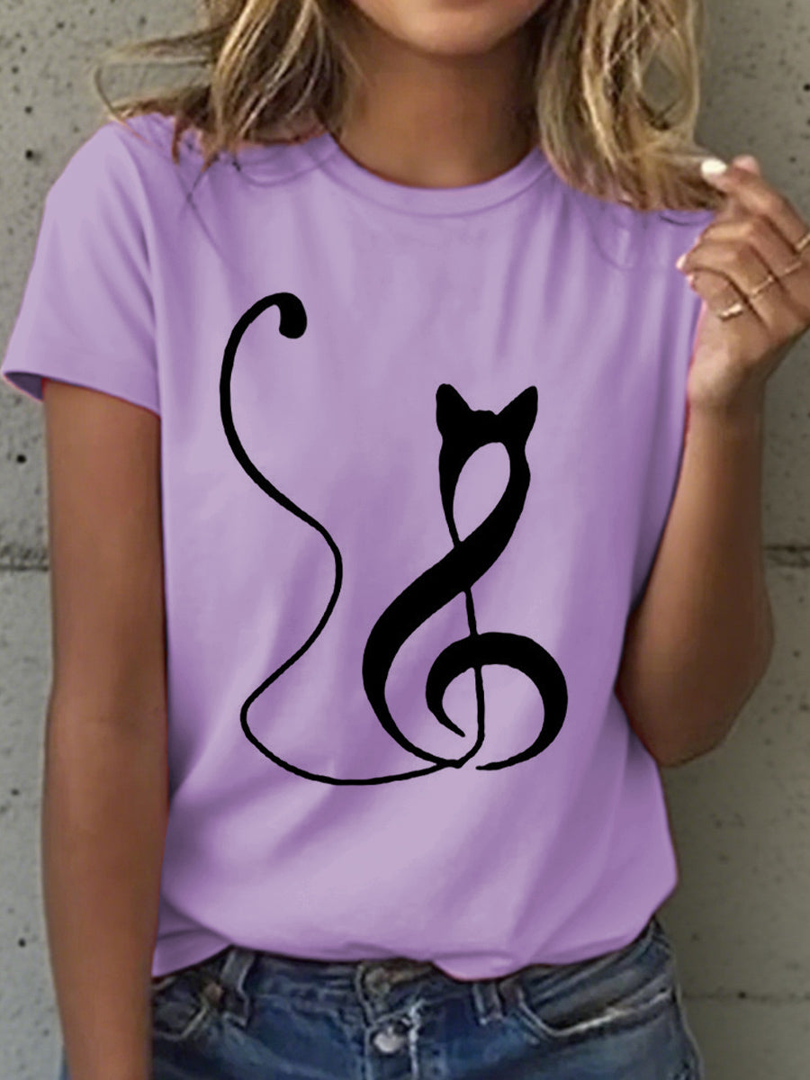 Música Notas das mulheres e Cat Print T-Shirt
