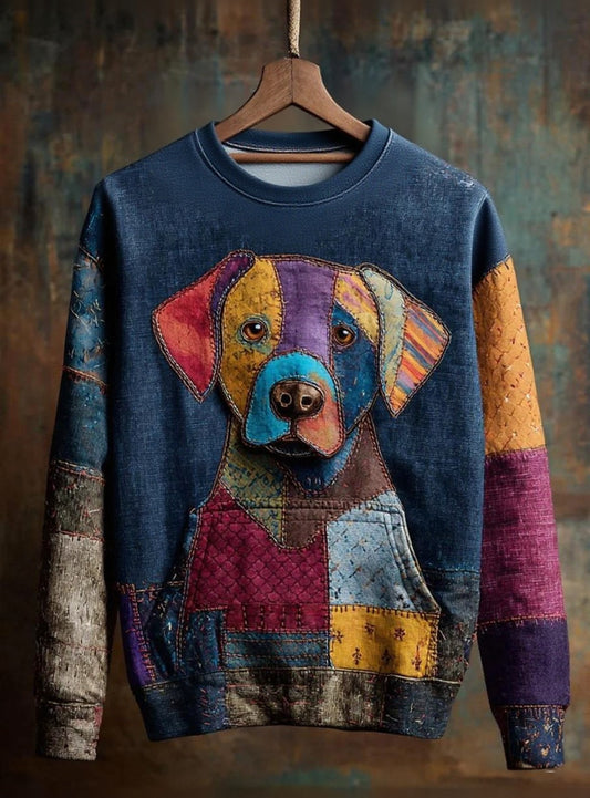 Patchwork Vintage cão arte impressão Casual moletom do mulheres