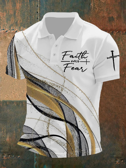 Homens Fé Sobre O Medo Impresso Camisa Polo De Manga Curta