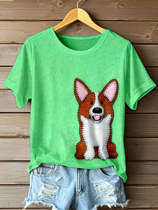 Padrão bonito Corgi feminino sentiu t-shirt de arte