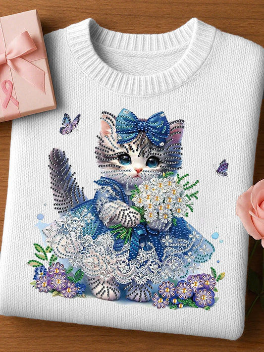 Mulheres de feltro arte Animal Print Cozy Knit Top