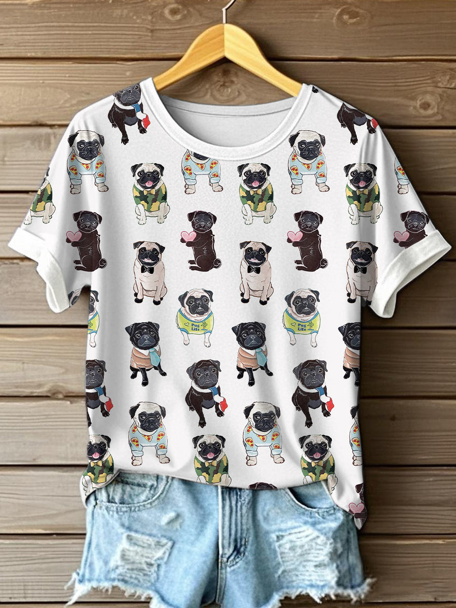 T-shirt bonito impressão arte Pug feminino