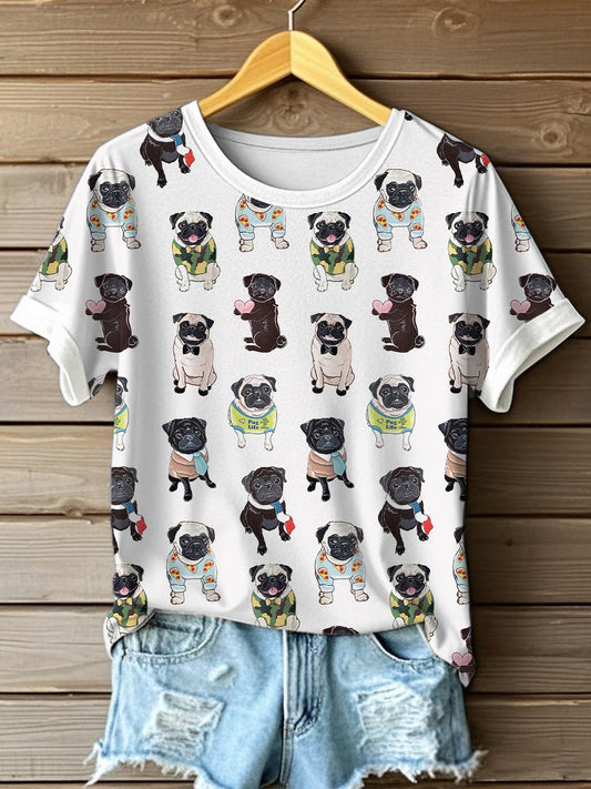 T-shirt bonito impressão arte Pug feminino