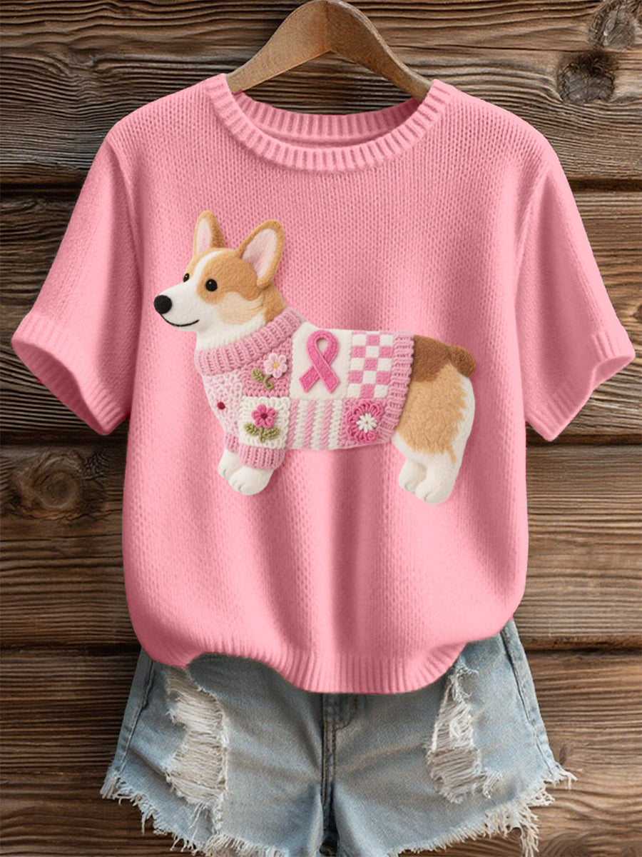 Adorável Corgi padrão feminino sentiu arte aconchegante Top de malha